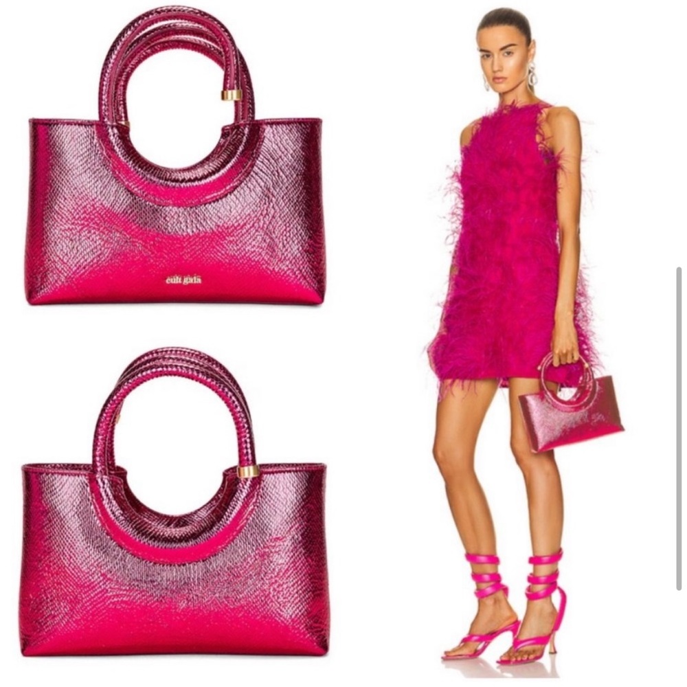 cult gaia Metallic Fuchsia Circular Handle Tote